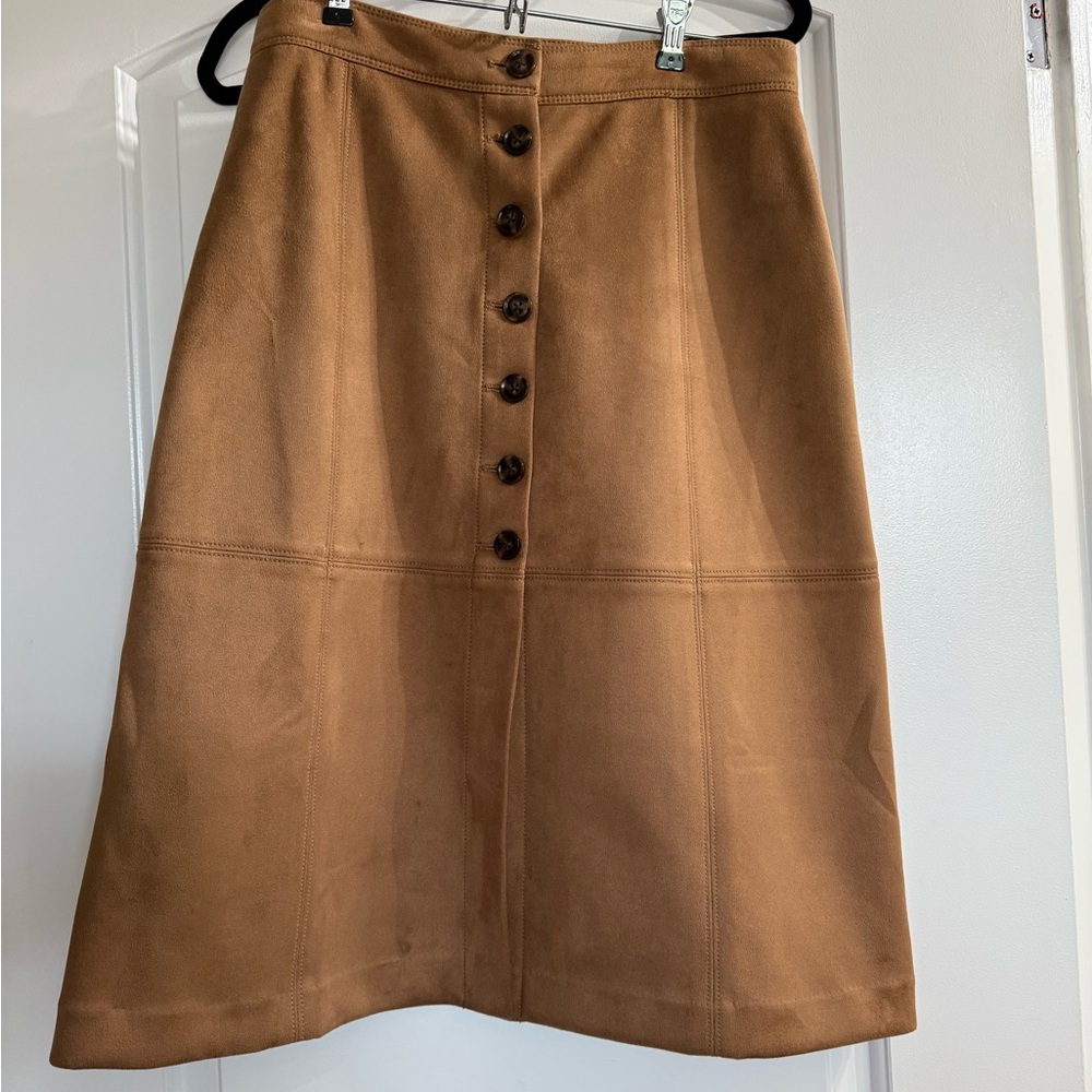 Ann Taylor Tan Buttoned Midi Skirt